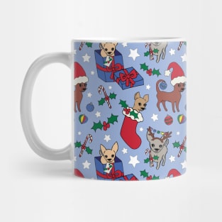 Christmas Chis! Christmas chihuahuas print in blue Mug